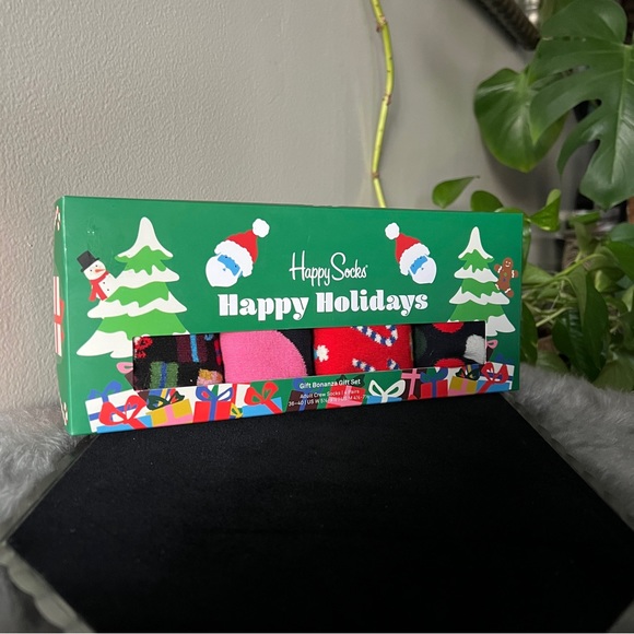HAPPY SOCKS 4 Pack HAPPY HOLIDAYS Cotton Blend Crew Sock Gift Set UNISEX NEW - Picture 3 of 10